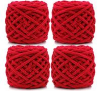 Cnwinu 4 Pack Chunky Yarn,Chunky Wool for Knitting 100g Balls,Multi-Colored Soft Chenille Yarn,Knitting Wool for Knitting&Crocheting Blanket,Cushion,Pet Beds,Bags,Hats,Scarves (Red)