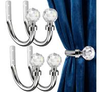Cnwinu 4 Pieces Crystal Ball Curtain Holdbacks,U Shaped Metal Wall Mounted Tie Backs for Curtains,with Screws,Silver Decorative Curtain Tie Backs Hooks for Hanging Curtains and Other Items