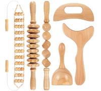 Cnwinu 6-in-1 Wood Therapy Massage Tools,Manual Lymphatic Drainage Massager,Body Gua Sha Set for Body Sculpting,Anti Cellulite Massage Roller for Relaxes Leg Arms Back Neck Muscle