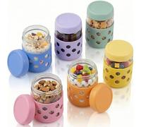 Cnwinu 6 PCS 480ml Glass Overnight Oats Jar,Overnight Oats Container with Silicone Sleeves,Mason Jars with Lids,Yoghurt Pots Breakfast Pots for Oatmeal Chia Pudding Yogurt Snacks Porridge Salads