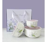 Cnwinu Ceramics Salad Bowl with Lid Sets,Soup Bowls,Kitchen Noodle Bowl Mixing Lunch Box,Suitable for Snack,Soup,Rice,Fruit,Vegetables(Purple Bellflower)