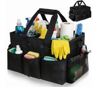 Cnwinu Cleaning Caddy with Handle,Large Multi-Compartment Cleaning Caddy Bag with Removable Dividers&Adjustable Shoulder Strap,Tote Bag Organiser for Cleaners Housekeepers,for Home,Car,Garden (Black)