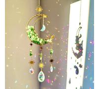 Cnwinu Crystal Suncatcher, Gold Moon Catchers Hanging with Chain Pendant Ornament, Rainbow Sunlight Deco, Wind Chimes for Window Bedroom Car Home Garden Party Decorations (Hourglass Moon Green)