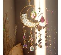 Cnwinu Crystal Suncatcher, Gold Moon Catchers Hanging with Chain Pendant Ornament, Rainbow Sunlight Deco, Wind Chimes for Window Bedroom Car Home Garden Party Decorations (Hourglass Moon White)
