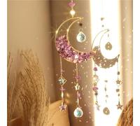 Cnwinu Crystal Suncatcher, Gold Moon Catchers Hanging with Chain Pendant Ornament, Rainbow Sunlight Deco, Wind Chimes for Window Bedroom Car Home Garden Party Decorations (Hourglass Moon Purple)