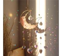Cnwinu Crystal Suncatcher, Gold Moon Catchers Hanging with Chain Pendant Ornament, Rainbow Sunlight Deco, Wind Chimes for Window Bedroom Car Home Garden Party Decorations (Hourglass Moon Pink)