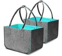 Cnwinu Felt Bags, 2-Pack Large Shopper, 30L Foldable with Long Handles, Sturdy with Inner Pocket, Firewood Carrier, Dark Gray/Turquoise