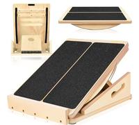 Cnwinu Professional 2-in-1 Wooden Slant board,Five Adjustable Calf Stretcher with Detachable Wooden Balance Board,Portable 2-in-1 Fitness Boards Suitable for Home and Gym(Log, With Balance Plate)