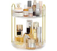 Cnwinu Rotating Makeup Organiser for Vanity,360°Rotating Perfume Organiser,Spinning Skincare Organiser,High Capacity Spinning Cosmetics Organiser for Vanity Dresser Bathroom(2 Tier Transparent)