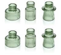 Cnwinu Set of 6 Glass Candle Holders,2-in-1 Tealight Holder Transparent,Candle Holder for Stick Candles,Small Candle Holder Stick Candle for Wedding Table Decoration,Dining Table Party (Green)