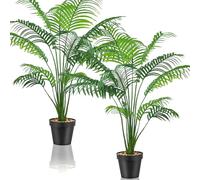 Cnwinu Simulated Artificial Plants Indoor 2Pcs,Large Faux Artificial Palm Tree Tall Plastic Plants for Office Home Garden Indoor Outdoor Decor (Small Palm Trees)
