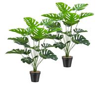 Cnwinu Simulated Artificial Plants Indoor 2Pcs,Large Faux Artificial Palm Tree Tall Plastic Plants for Office Home Garden Indoor Outdoor Decor(Small Monstera)