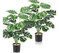 Cnwinu Simulated Artificial Plants Indoor 2Pcs,Large Faux Artificial Palm Tree Tall Plastic Plants for Office Home Garden Indoor Outdoor Decor (Large Monstera)