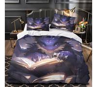 CNWRZCJXY fantasy dragon reading 3D Printed Duvet Cover Set 3pcs 100% Microfibre Anti-Fade magical creature Duvet Insert Cover 2 Pillowcases Zip Closure Bedding Boys Bedroom Double（200x200cm）