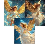 Cnyaunfi 3 Pack 5D Angel Diamond Art Kits, Blue Diamond Painting Art Kits for Beginner, in Assorted Colours,DIY Full Square Drill Crystal Craft, for Home Wall Decor Gifts 40x50cm YF-2661