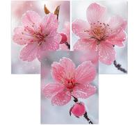 Cnyaunfi 3 Pack Flowers Diamond Art Kits Adults, 5D Pink Diamond Painting Kit for Adults, Fun DIY Full Square Drill Crystal Gem Art Craft, Adults Paint by Diamonds Dots Home Wall Decor 70x90cm YF-3497