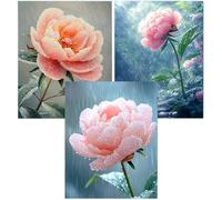 Cnyaunfi 3 Pack Flowers Diamond Art Kits Adults 5D Pink Diamond Painting Kit for Adults, Fun DIY Full Square Drill Crystal Gem Art Craft, Adults Paint by Diamonds Dots Home Wall Decor 30x40cm YF-3346