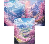 Cnyaunfi 3 Pack Landscape Diamond Art Kits Adults 5D Pink Diamond Painting Kit for Adults, DIY Full Square Drill Crystal Gem Art Craft, Adults Paint by Diamonds Dots Home Wall Decor 70x90cm YF-3483