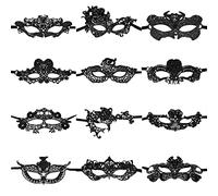 CNYMANY 12 Pcs Constellations Lace Masks Women's Sexy Eye-mask for Ball Party Venetian Masquerade Costume - Black