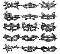 CNYMANY 15 Packs Women's Sexy Flexible Lace Masks Eye-mask for Ball Party Venetian Masquerade Costume - Black