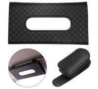 CNYMANY 2 pcs Sunglasses Holder and Tissue Holder for Car Visor, Leather Sunglasses Clip Eyeglass Holder Ticket Card Clip, Sun Visor Backseat Tissue Case for Car Truck Universal Auto