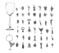 CNYMANY 42 pcs Wine Glass Charms, Wine Themed Goblet Drink Markers Tags with Buckle Design for Wine Cocktail Champagne Tasting Party Favors Decoration Supplies Gifts