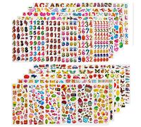 CNYMANY 60 sheets (1800+) Stickers for Kids, 3D Puffy Stickers for Scrapbooking Bullet Journal, Including Letter Fish Vehicle Number Heart Fruit Dinosaur Butterfly Dessert Animal
