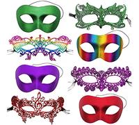 CNYMANY 8 Pcs Couple's Lace Masks Men Women's Sexy Eye-mask for Ball Party Venetian Masquerade Costume - Green, Red, Purple, Multicolor