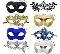 CNYMANY 8 Pcs Couple's Lace Masks Men Women's Sexy Eye-mask for Ball Party Venetian Masquerade Costume - Black, Gold, Silver, Blue