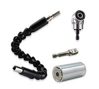CNYMANY Set of 3 Universal Socket Wrench 7-19mm Grip Adapter, 105 Degree Driver Right Angle Extension Drill Attachment 1/4 inch Hex Shank, 11.8 inch Flexible Extension Bit Screwdriver Connection