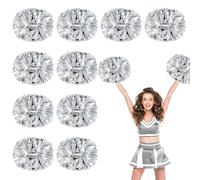 CNYUON 6/12Pcs Cheerleading Pom Poms Metallic Pompoms With Handle Cheer Balls Cheering Squad Spirit Team Sports Dance Props(Silver,6PCS)