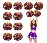 CNYUON 6/12Pcs Cheerleading Pom Poms Metallic Pompoms With Handle Cheer Balls Cheering Squad Spirit Team Sports Dance Props(Gold and Puple,6PCS)