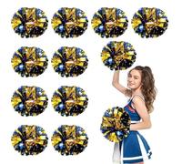 CNYUON 6/12Pcs Cheerleading Pom Poms Metallic Pompoms With Handle Cheer Balls Cheering Squad Spirit Team Sports Dance Props(Gold and Blue,6PCS)