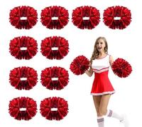 CNYUON 6/12Pcs Cheerleading Pom Poms Metallic Pompoms With Handle Cheer Balls Cheering Squad Spirit Team Sports Dance Props(Red,6PCS)