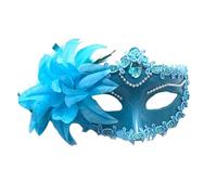 CNYUON 6PCS Dance Party Diamond Mask Feather Wedding Carnival Performance Costume Sexy Lady Masquerade(Blue)