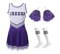 CNYUON Cheerleader Costume High School Competition Letter Print Dance Uniform With Pompoms Sock Party Dress Carnival Halloween for Cheerleading Dress(Purple,M)