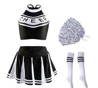 CNYUON Classic High School Cheerleader Costume Student Sports Uniform Athletic Carnival Party Fancy Dress for Cheerleading Dress(Black Set,M)