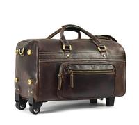 CNYUON Rolling Duffel Bag with Wheels Large Genuine Leather Luggage Bag Wheels Duffle Bag Trolley Case Hand Luggage with Rolls Men Women Leather Trolley Case Flights for Travel, Work(Brown)