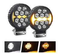 CO LIGHT 4 inch 2Pcs Round LED Work Light, Off Road Driving Fog Lamp, 12V 24V Waterproof 10000L Led Light Bar with Amber Strobe for Construction Vehicles, Off-Road Vehicles, Trucks, UTVs and ATVs
