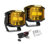 CO LIGHT 5 Inch Amber Fog Lights, LED Driving Yellow Light with Amber DRL, Side Shooter 270° Spot Flood Combo Beam with Wiring Harness for Truck Pickup Boat 4x4 ATV UTV-2Pcs