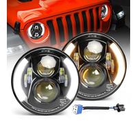 CO LIGHT 7 Inch LED Headlight Round Half Halo Angel Eyes DRL Amber Turn Signal Lights DOT and E-Mark Approved, H6024 LED Headlights with H4 H13 Adapter Compatible for Wrangler JK TJ LJ CJ, 2PCS