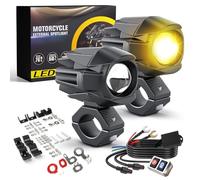 CO LIGHT Motorcycle LED Fog Light, 60W 18000LM, Motorbike Auxiliary Lights 7 Modes Amber/White Light Combo with Waterproof Wire Harness Kit, Motorcycle Spotlights for Motorbike ATV SUV Truck-2Pcs
