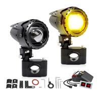 CO LIGHT Motorcycle Spotlights, 100W Motorbike LED Fog Lights with Wiring Harness and Bracket, Hi-Lo Beam White Yellow Strobe