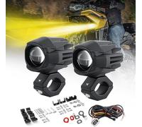 CO LIGHT Pack of 2 Motorcycle LED Fog Lights 60 W Amber/Yellow White Two-Tone Additional Fog Lights Offroad Work Light with Wiring Harness, Compatible with Motorcycle Car SUV Truck ATV