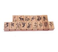 Co-link 15pcs Wood Rubber Stamp DIY Diary Scrapbook Stamp Set Animals and Plants Forest Patterns Wooden Rubber Stamps Set