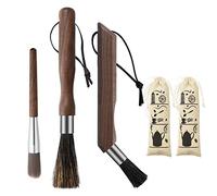 Co-link 3-Pack Professional Coffee Grinder Cleaning Brush Set, Natural Boar Bristles, Walnut Handle, Espresso Machine & Coffee Grinder Cleaner, 3 Count, Black