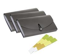 Co-link 3PCS 13 Pockets Check Bill File Folder Expanding Coupon Currency Organizer with Label, Small Accordion Card Ticket Holder Plastic Business Document Wallet Case (Dark Grey)