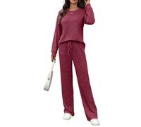 Co Ord Lounge Wear Sets for Women Airport Outfits for Women 2025 Knit Ribbed Women's Fashion Loungewear Ladies Comfort Pjs Cozy Brushed Fleece Autumn Pyjamas Stretchable Two Piece Fall Outfit