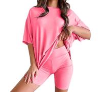 Co Ord Sets for Women 2 Piece Summer Casual Short Sleeve Travel Outfits Trendy Big and Tall Collarless Sleeping Athletic Outfit