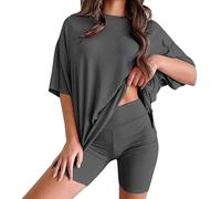 Co Ord Sets for Women 2 Piece Summer Casual Short Sleeve Travel Outfits Trendy Big and Tall Collarless Sleeping Athletic Outfit